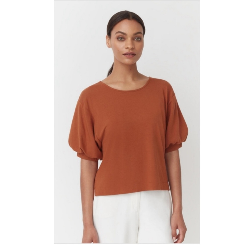 Cuyana Puff Sleeve Tee | Ginger | Size Large | Organic Cotton Blend | 8 10 12
